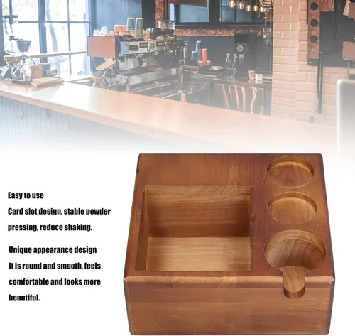 Vista 2 de Soporte de café con caja de café, soporte de madera para café, soporte antideslizante para distribuidor de mango de café, contenedor