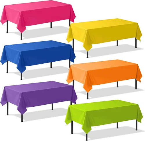 Vista 32 de 2 manteles de plástico color beige, 54 x 108 pulgadas, rectangular, desechables, para cumpleaños, bodas, pícnic, fiestas de vacaciones