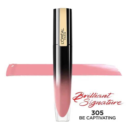 Vista 3 de L'Oreal Paris Brilliant Signature - Lápiz labial brillante para labios, Be Captivating, 0.21 onzas líquidas.
