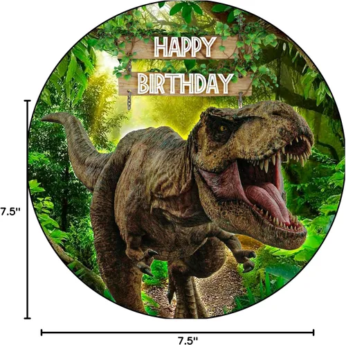 Vista 6 de Decoración comestible para tartas de 7.5 pulgadas, colección de fiesta de cumpleaños con temática de dinosaurios y aventuras, decoraciones