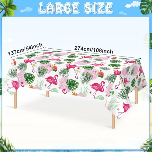 Vista 2 de Paquete de 3 manteles de verano con diseño de flamenco para fiestas, mantel de plástico tropical hawaiano, mantel desechable Luau para verano