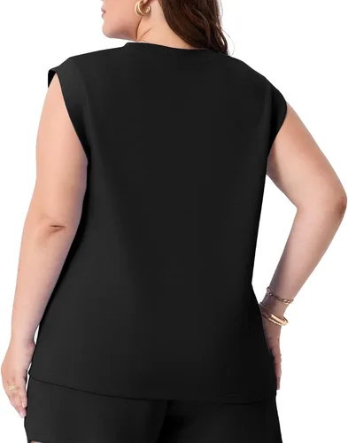 Vista 5 de OLRIK Plus Size Tank Tops for Women Cap Sleeve Soft Stretch Summer Blouses Casual Basic Tee with Underarm Coverage