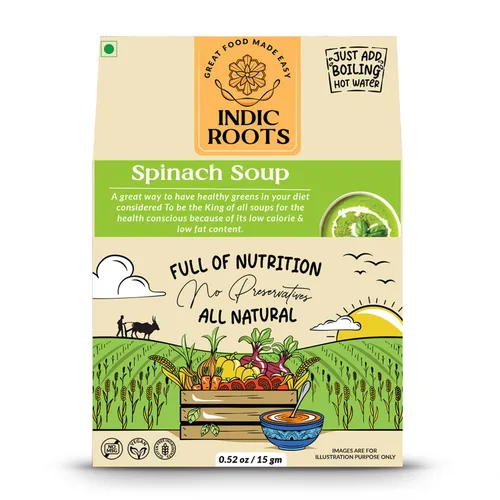 Vista 3 de Organic Roots Sopa de espinacas Palak paquetes de sopa instantánea saludable natural lista para cocinar, mezcla de sopa de verduras en polvo