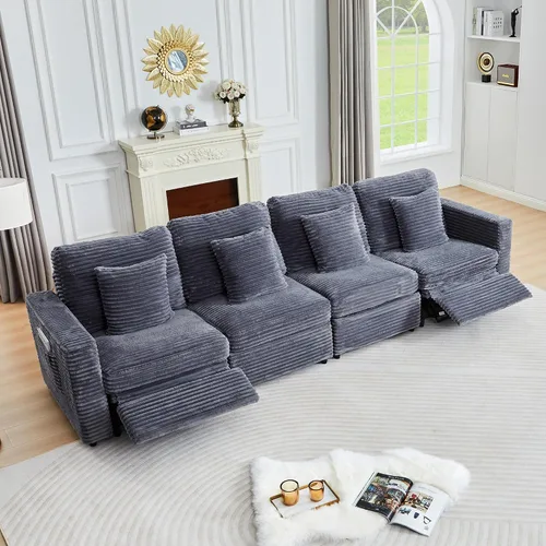 Vista 37 de ORRD Consola de almacenamiento multifuncional con soportes dobles para tazas, mesa, estación de carga USB para sofá modular seccional para sala
