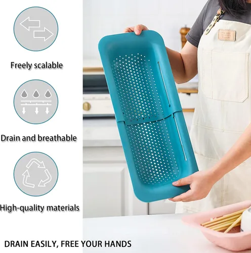 Vista 7 de Coladores y coladores plegables para fregadero y coladores de rejilla sobre el fregadero Colador plegable Colador extendible de plástico para frutas
