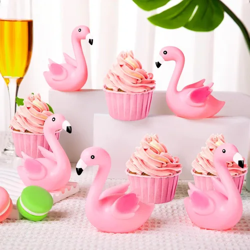 Vista 3 de Patos de goma de flamenco rosa, 12 juguetes de baño de flamenco a granel para niños, decoración de pastel de pato de goma flamenco pequeño, premios