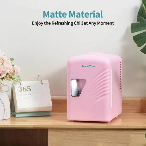 Vista 4 de Iceblue - Mini refrigerador retro de 4 litros/6 latas, mini refrigerador para productos de cuidado de la piel y maquillaje, enchufe de CA y cargador
