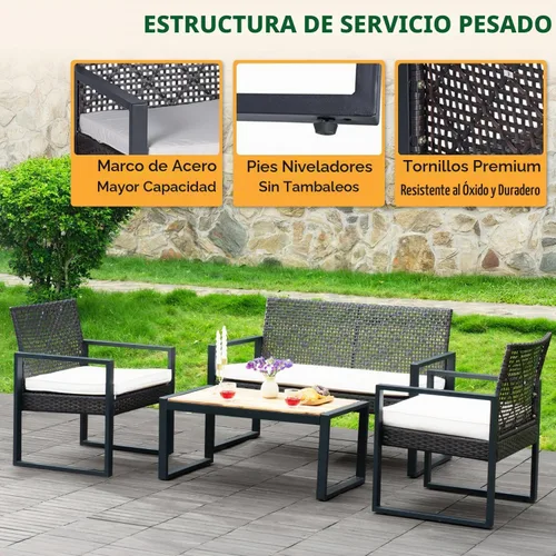 Vista 8 de BEEFURNI Juego de 4 muebles de mimbre para patio al aire libre, color negro
