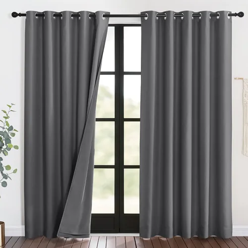 Vista 25 de NICETOWN - Cortinas divisoras con barrera de sonido 100% opacas de 84 pulgadas, cortinas con bloqueo de ruido, calor y frío con forro de tela
