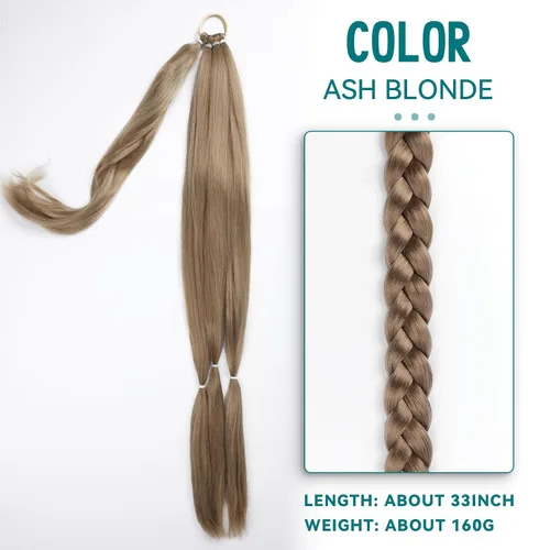 Vista 3 de EMMOR Extensión de cola de caballo larga trenzada con cabello lacio envolvente, extensiones de cabello sintético suave y saludable para mujeres