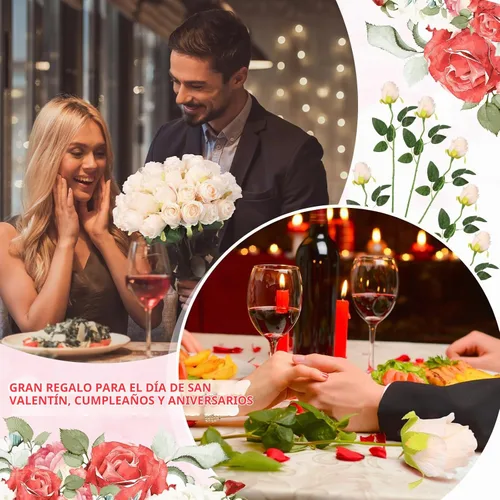 Vista 5 de Jexine 100 piezas de rosas artificiales a granel, ramo de rosas de seda falsas realistas de tallo largo para centros de mesa, jarrones, bodas, Beige