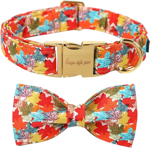 Vista 7 de Unique Style Paws Collar de perro de Halloween con lazo de algodón lindo pajarita para perros pequeños, medianos y grandes, vacaciones