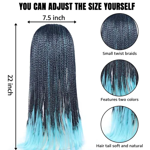 Vista 7 de Tembol Peluca de trenza larga para mujer, mezcla de color azul y negro, peluca de Halloween, cosplay, peluca de fiesta de disfraces de anime