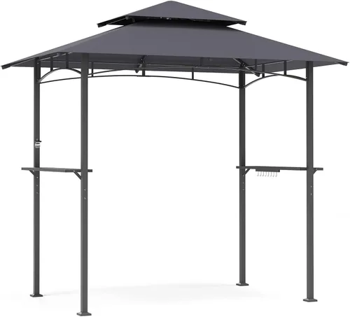 Vista 7 de LAUSAINT HOME Gazebo para parrilla al aire libre de 5 x 8 pies, kiosco para barbacoa con parte superior ventilada de 2 niveles, 2 estantes duraderos