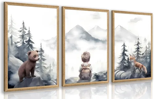 Vista 12 de kilamino Arte de pared de bosque neutral con animales salvajes, lindo póster de oso y zorro para guardería, impresiones de póster de aventura