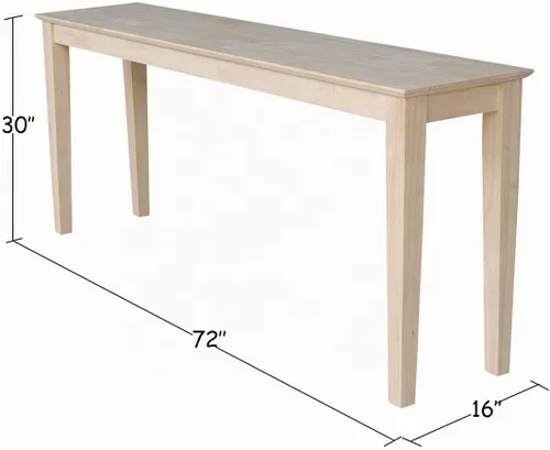 Vista 2 de International Concepts - Mesa consola Shaker, 48 pulgadas de largo, madera de parawood maciza, sin terminar
