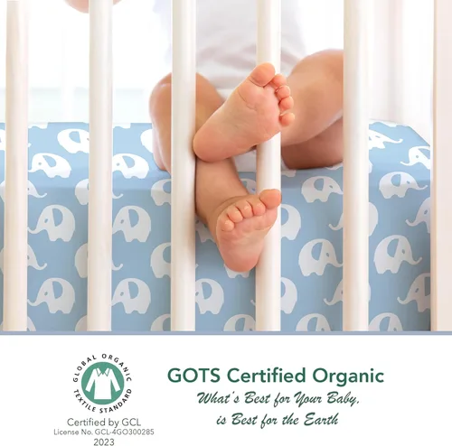 Vista 4 de Sábanas bajeras 100% de algodón orgánico para colchones estándar de cuna y niños pequeños, 28 x 52 pulgadas y hasta 6 pulgadas de grosor. Niños