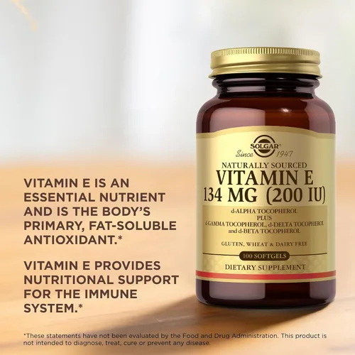Vista 5 de Solgar Vitamina E 200 UI – 100 cápsulas blandas – Antioxidante natural, apoyo al sistema inmunológico – Sin gluten, sin lácteos – 100 porciones