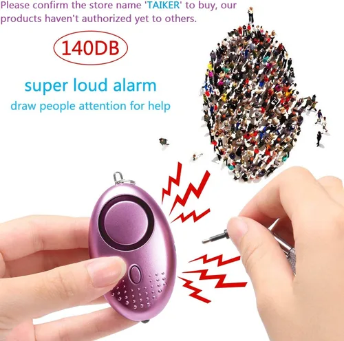 Vista 2 de Alarma personal para mujeres, llavero de alarma de seguridad de autodefensa de emergencia de 140 dB con luz LED para mujeres, niños y ancianos