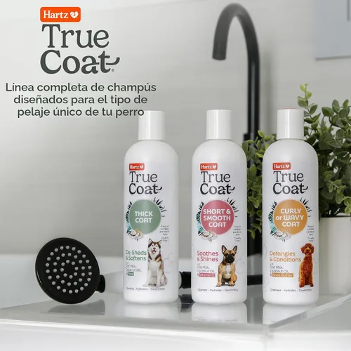 Vista 6 de True Coat Short & Smooth Coat - Champú para perros, 5 en 1, calma y brilla con leche de avena, aceite de coco y vitamina E, 16 onzas Corto y suave