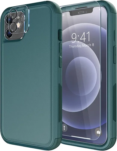Vista 17 de Diverbox - Funda para iPhone 12 a prueba de golpes y caídas, protector de pantalla de vidrio templado, funda protectora de alta resistencia