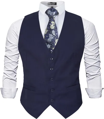 Vista 19 de Alizeal Chaleco de Traje de Negocios Clásico de Color Sólido para Hombre de Ajuste Regular Chaleco de Esmoquin para Boda