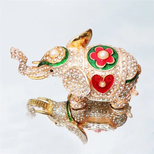 Vista 4 de Waltz&F Pintado a mano esmaltado rojo amor corazón elefante decorativo con bisagras joyería animal baratija caja única decoración del hogar