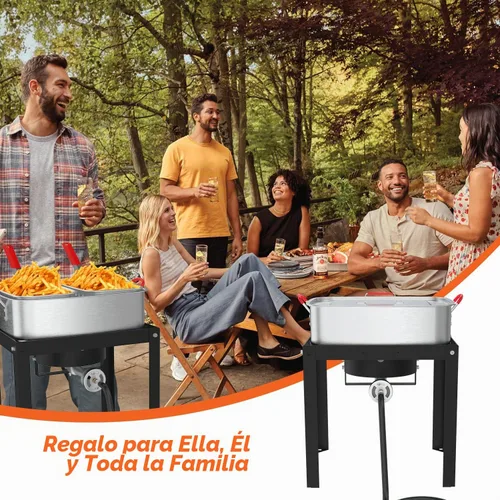 Vista 8 de Freidora de propano de 18 cuartos Freidora de pescado para exteriores con 2 cestas, pinzas, tapa, tapa y termómetro Freidora de aluminio