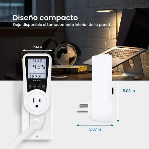Vista 6 de SURAIELEC Medidor de Vatios, Medidor de Energía de Enchufe, Calculadora Automática de Costos, Pantalla Grande Retroiluminada, Protección Contra