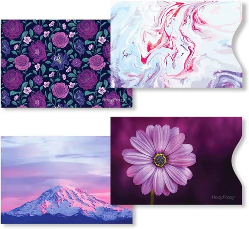 Vista 2 de 8 fundas de bloqueo RFID, diseños únicos y artes en morado, soporte antirrobo, protector de tarjeta de crédito, fácil de reconocer, resistente