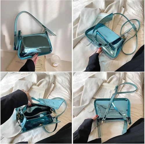 Vista 4 de Crbeqabe Bolso metálico plateado para mujer, bolso de noche Y2k brillante Hobo, bolso de mano metálico, bolso de hombro