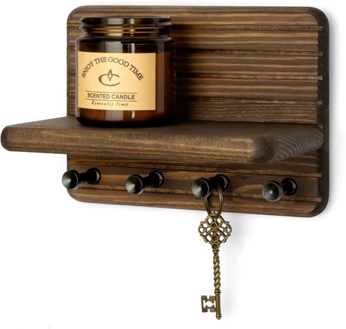 Vista 18 de Rebee Vision Soporte de pared de madera de acacia para decoración del hogar, mini llavero de 7 pulgadas para pared con 4 ganchos resistentes
