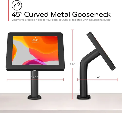 Vista 4 de CTA - Carcasa de pared para iPad con cuello de cisne, soporte de pared para tabletas con cuello curvado para iPad 7, 8, 9 y 9 de 10.2 pulgadas, iPad