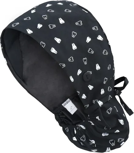 Vista 34 de Gorra médica con forro de satén con bolsillo para cola de caballo, gorro de enfermera médica de algodón con banda elástica para el sudor