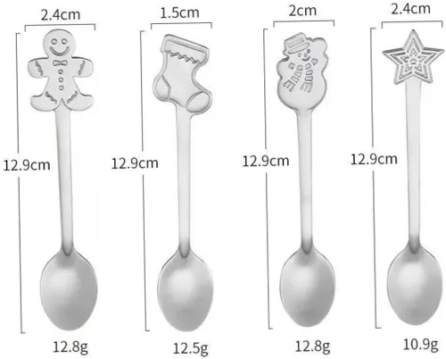 Vista 8 de Cucharas de café navideñas de acero inoxidable, cucharas de té de postre para helado, bebida caliente, 12