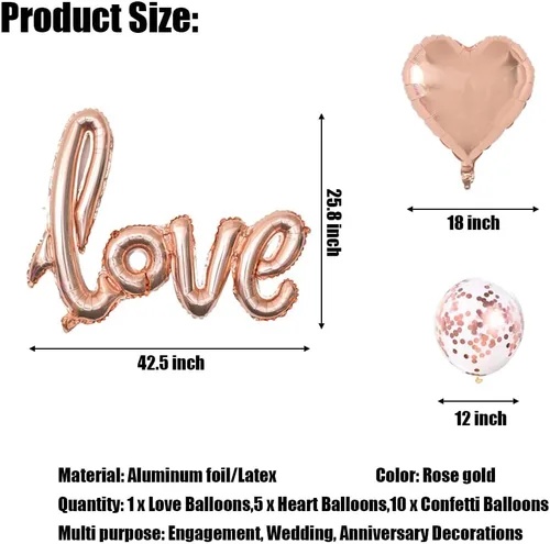 Vista 2 de Decoraciones para el día de San Valentín, globos de papel de aluminio de 42 pulgadas, globos de Mylar de corazón de 18 pulgadas, globos de confeti