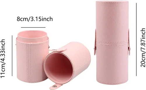 Vista 2 de PU Leather Makeup Storage Holder Cosmetic Cup, Travel Makeup Brush Holder Organizer Case with Button Closure, Portable Cosmetic Brush Storage