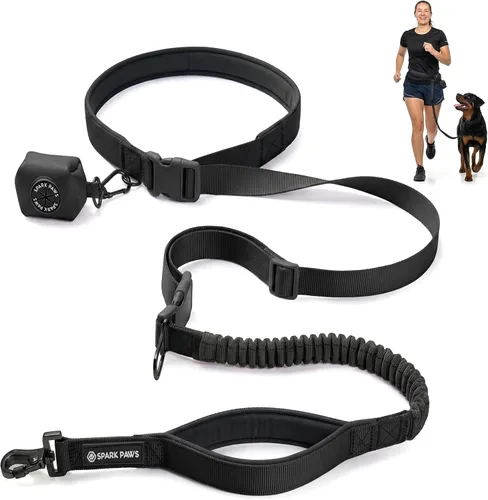 Vista 10 de Spark Paws - Correa de perro manos libres, correa elástica para la cintura que absorbe los golpes para correr, clip para cinturón de seguridad