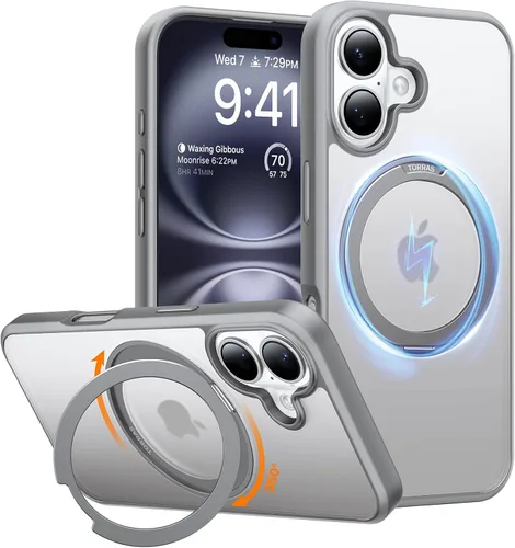 Vista 10 de TORRAS Funda con soporte giratorio de 360° para iPhone 15/iPhone 14, compatible con MagSafe, soporte de anillo magnético