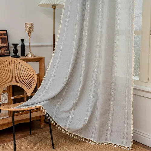 Vista 32 de Deeprove Cortina Boho de 96 pulgadas de largo para sala de estar, dormitorio, guardería, lino café semi-transparente transpirable de 96 pulgadas