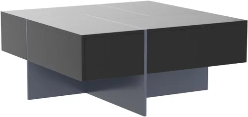 Vista 5 de Merax Mesa de centro cuadrada moderna con 4 compartimentos de almacenamiento ocultos, diseño UV de alto brillo para sala de estar, color negro