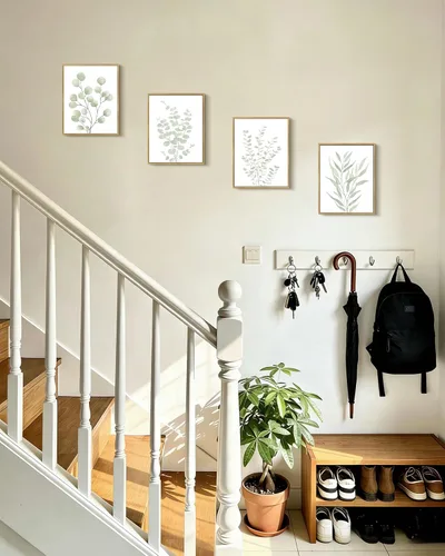 Vista 7 de KUVIOKE Arte botánico enmarcado bohemio para pared de plantas de baño, decoración de pared, impresiones de hojas de eucalipto verde salvia, estética