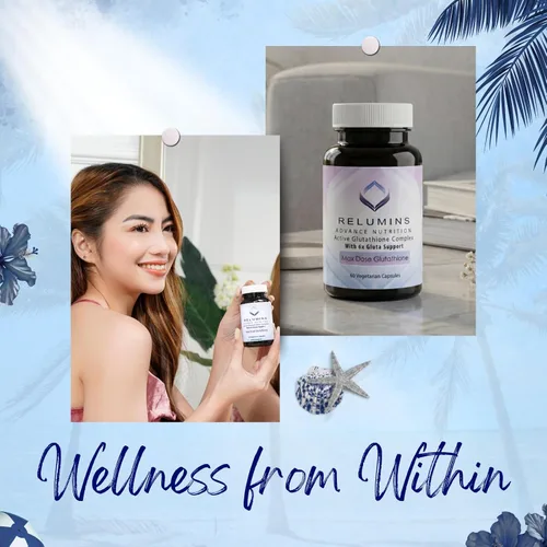 Vista 2 de Relumins Advance White, Complejo activo Glutatión, Cápsulas con fórmula blanqueadora oral con 6 refuerzos, Blanquea, repara y restaura la piel