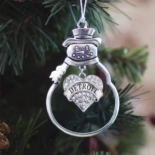Vista 3 de Colgante de plata con diseño de Detroit con forma de corazón y muñeco de nieve con circonitas cúbicas