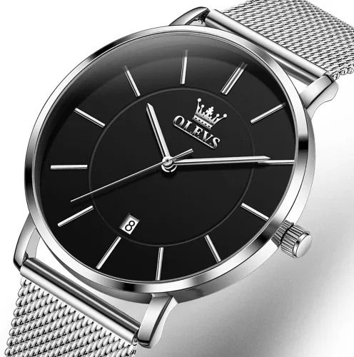 Vista 7 de OLEVS Mens Watches Minimalist Ultra Thin Fashion Casual Analog Quartz Date Watch Waterproof Slim Simple Big Face Dress Wrist Watch Leather Band for