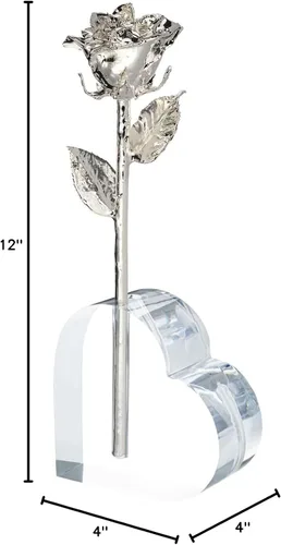 Vista 9 de Forever Rose - Rosa real sumergida en plata, rosa preservada hecha a mano en jarrón de corazón acrílico y lujosa caja de regalo dorada, regalo
