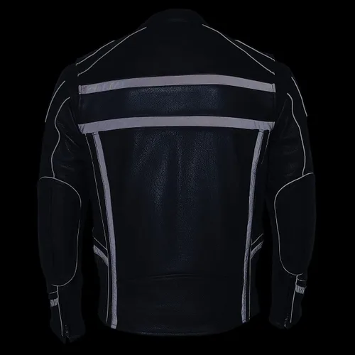 Vista 8 de Milwaukee Leather ML2083 Chamarra de cuero para hombre, negra, con ventilación, para motociclista, con ribetes reflectantes
