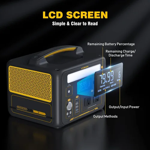 Vista 8 de VTOMAN Estación de energía portátil de 600 W, batería LiFePO4 de 299 Wh con capacidad ampliable, con salidas de CA de 600 W (pico de 1200 W)/puerto