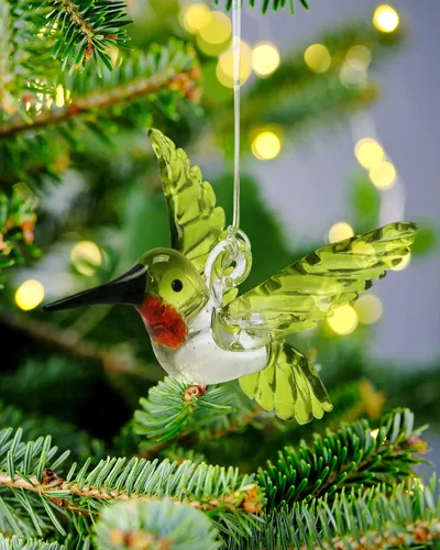 Vista 3 de Nefelibata Adorno de colibrí de cristal verde, figura de cristal colgante de pájaro, arte de Navidad, árbol de Navidad, atrapasoles, decoración