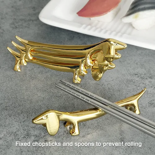 Vista 5 de TOPINCN 4 soportes para palillos, soporte para palillos, reutilizable, lindo diseño de animales, dorado, soporte para palillos y tenedores